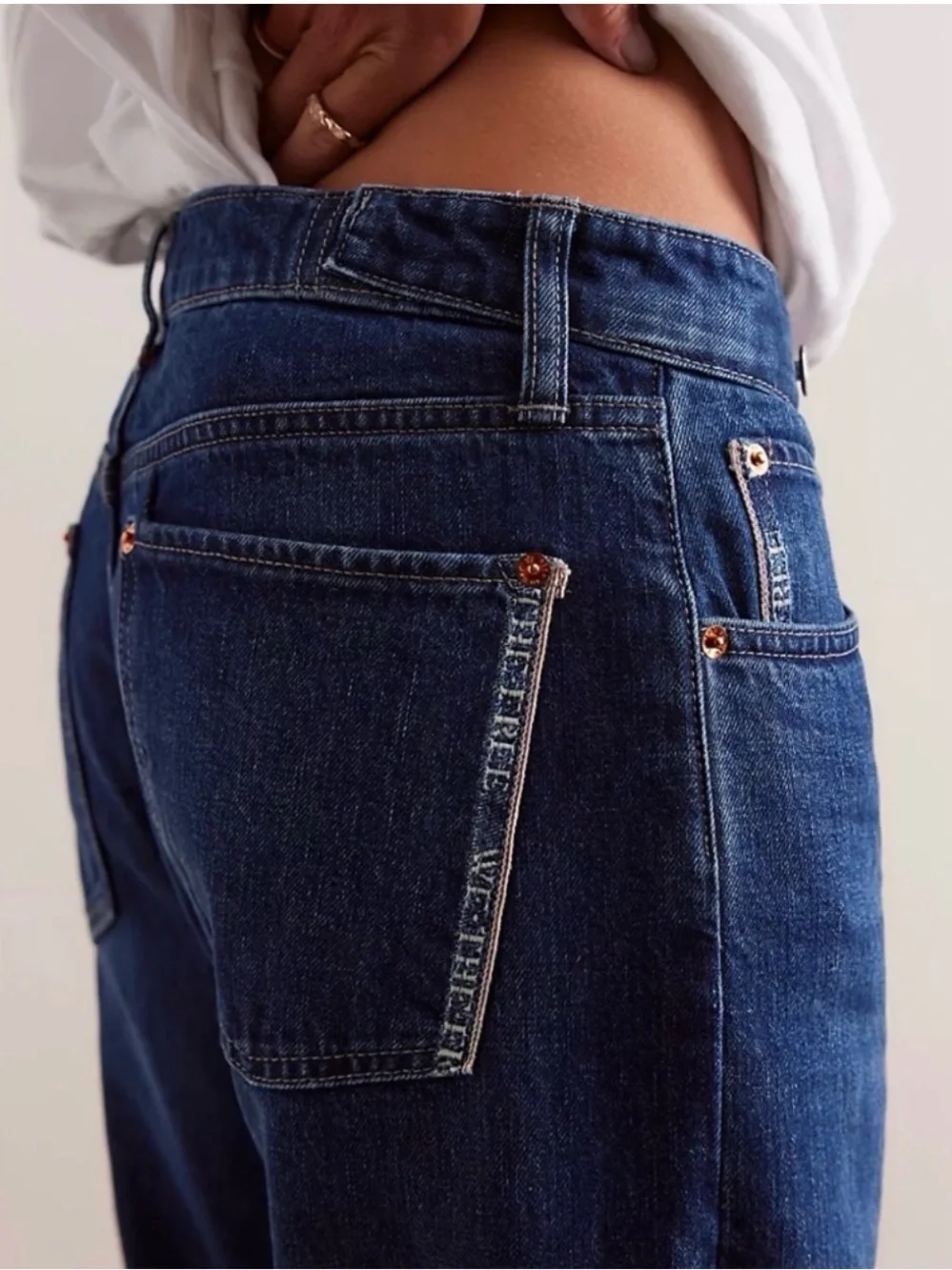 We The Free People Slim Shade Selvedge Straight Cuffed Jeans Deep Indigo 24